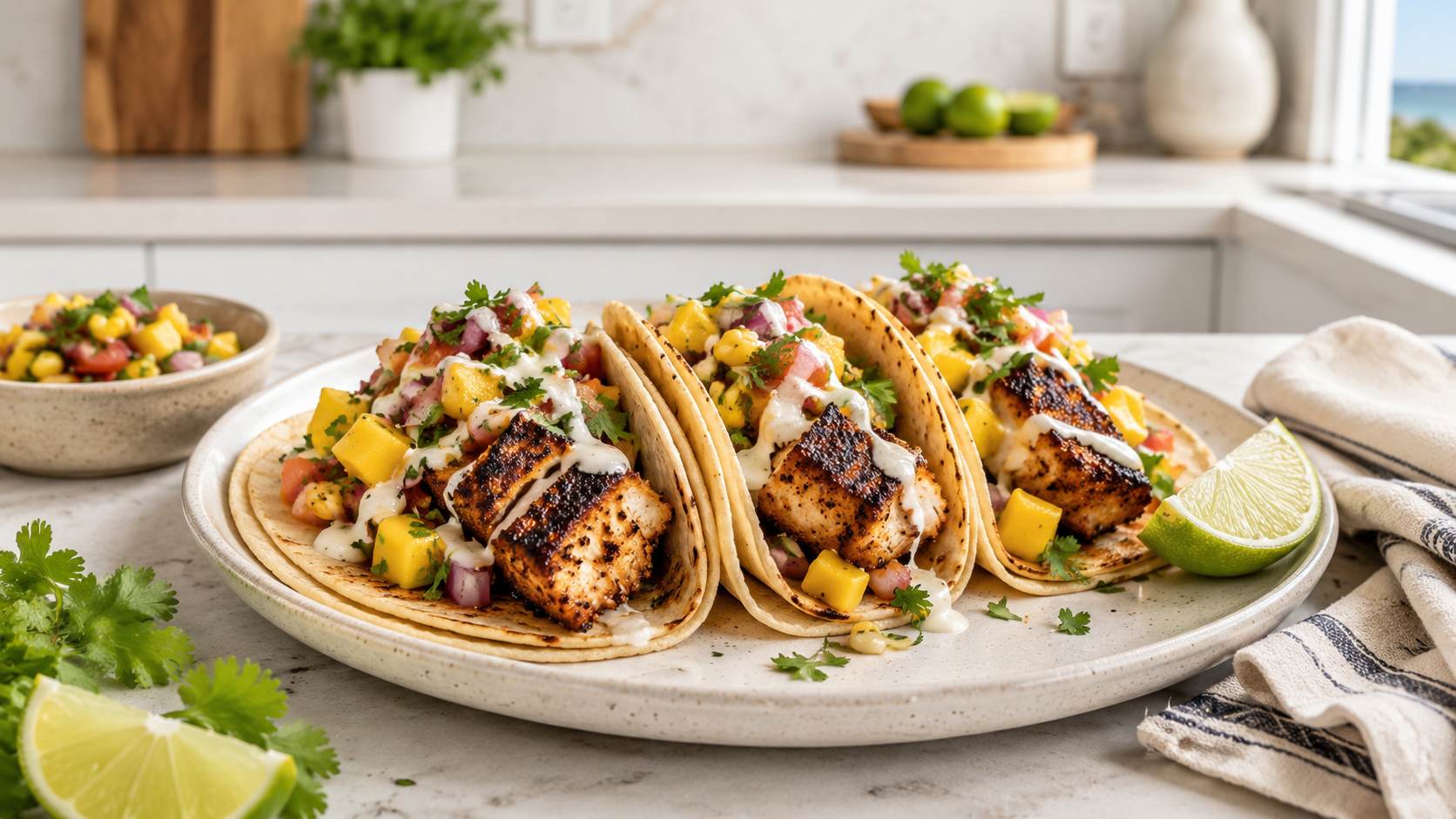 Blackened Mahi Tacos with Mango Salsa